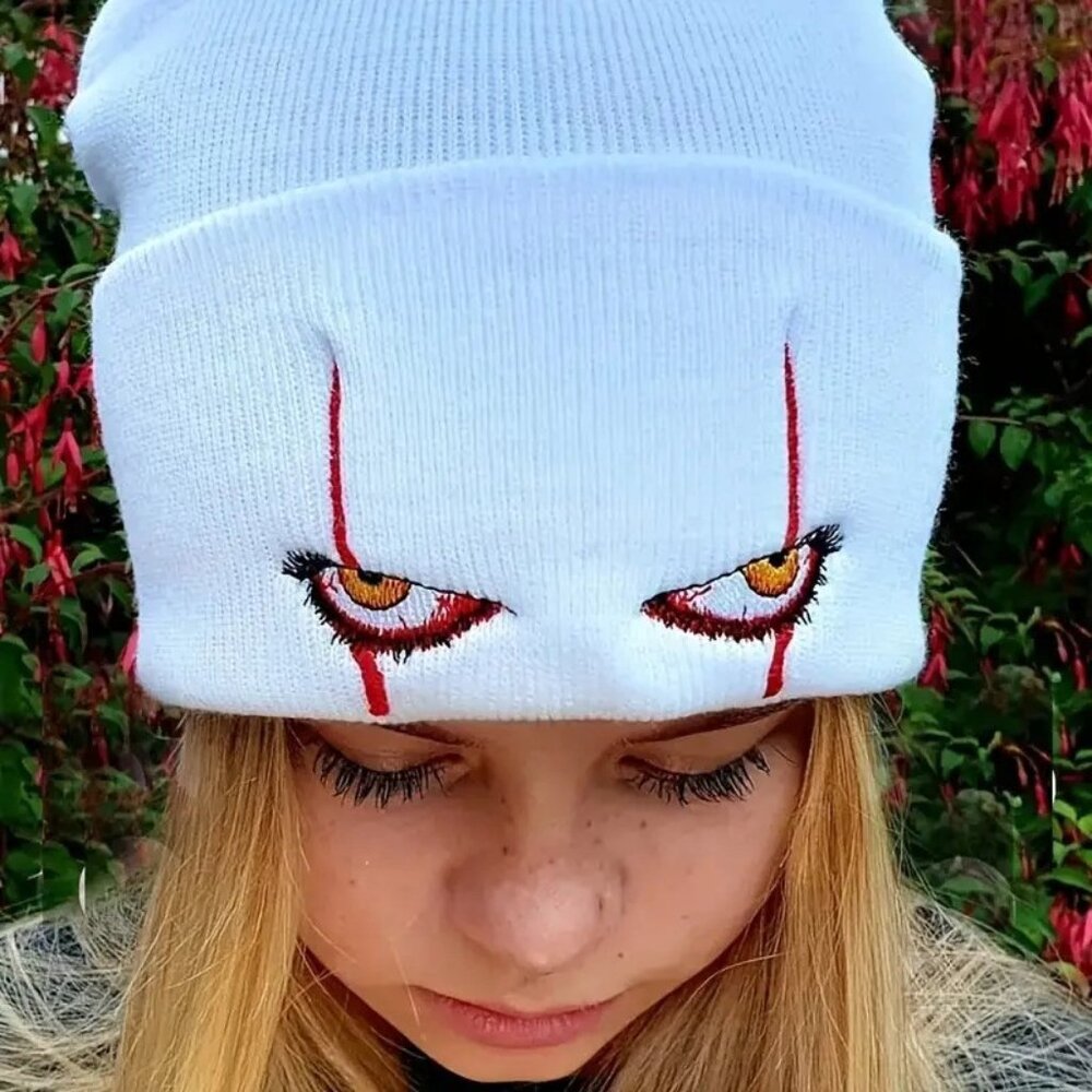 Embroidered Scary Eyes Knit Beanie Hat for Halloween